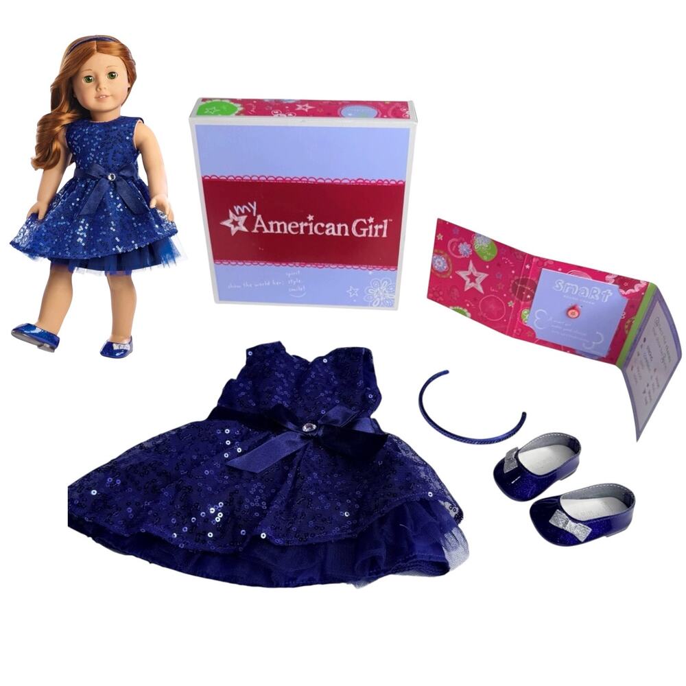 American Girl Doll Outfit Happy Holiday Sequin Dress Shoes Headband Charm Box